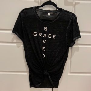 Saved Grace Cross Knotted Shirt. Medium
